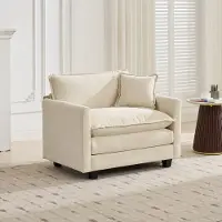 STILVORA Modulaire Fauteuil 1-Zits - Zachte Dubbele Zitkussen - Met Rugkussen - Voor Woonkamer Slaapkamer Appartement - Chenille Beige