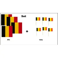 Wefiesta 20x Servetten Belgie 33cm x 33cm 3 laags + 100x Cocktailprikkers Belgie - Belgie set -Belgium thema feest WK voetbal