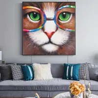 Allernieuwste.nl Canvas Schilderij * Kitten - Kat met Kleurige Bril * - Kunst Poster - Dieren - Graffiti - Kleur - 50 x 50 cm