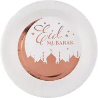 SANTEX Ramadan feest bordjes - 10x - karton - 22 cm - wit/rose goud - rond - Eid Mubarak