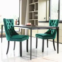 STILVORA Eetkamerstoel Set Van 2 - Hoge Rugleuning Met Capitons & Siernagels - Comfortabele Zitting Met Veren - Voor Eetkamer En Woonkamer - Fluweel Groen