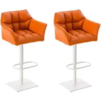 CLP Damaso Set van 2 barkrukken - Kunstleer oranje wit