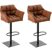 CLP Set van 2 barkrukken Damaso, bekleed met kunstleer, draaibaar en in hoogte verstelbaar | Kleur: lichtbruin, frame: zwart