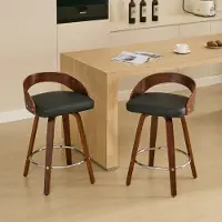 OKWISH Barkruk 63 Cm - Set Van 2 Draaibare Barkrukken Met Lage Rugleuning - Comfortabele Zitting - PU Leer - Zwart