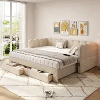 Merax Slaapbank 90x190 cm - met uitschuifbaar bed - met 2 opberglades - met USB-aansluiting - lichtgrijs - zonder matras