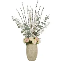 Mica Decorations Mica Bloemenvaas Madeira - hoog model - creme - terracotta - 50 x 30 cm - schubbenpatroon - siertakken