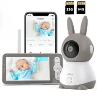 IeGeek Babyfoon met Camera - 2K HD camera - Premium Baby Monitor 5 inch Monitor- & Gratis App - Incl. Geluidsdetectie - Voedingsalarm en Temperatuursensor - Inclusief 64GB 32GB Geheugenkaart