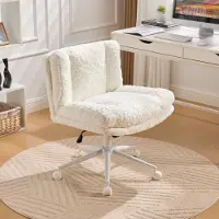 STILVORA Bureaustoel 67 Cm Zitbreedte - In Hoogte Verstelbaar Draaibaar En Kantelbaar - Voor Studie Slaapkamer En Kaptafel - Imitatiebont Crème
