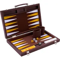 Ren Backgammon Koffer – Luxe Backgammon Set – Lederen Bordspel – Kastanjebruin - 47cm x 38cm x 1cm
