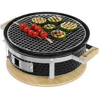Kitchenbrothers Kamado Hibachi Grill - PFAS Vrij - Houtskool Barbecue - Shichirin Tafelgrill - Ronde BBQ - Keramische Barbecue - Zwart