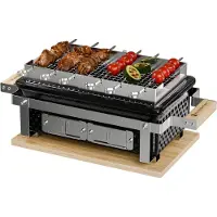 Kitchenbrothers Kamado Hibachi Grill - PFAS Vrij - Met Grillrek en Stokjes - Houtskool Barbecue - Shichirin Tafelgrill - Rechthoekige BBQ - Keramische Barbecue - Zwart