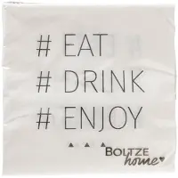 Boltze papieren servetten met tekst eat drink enjoy. 2 pakjes van 20 stuks. 17x17cm