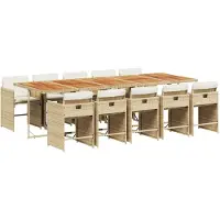 vidaXL 11-delige Tuinset met kussens poly rattan beige