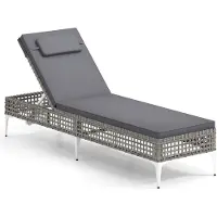 Costway Zonneligstoel, rotan, ligstoel met kussen, hoofdsteun en verstelbare rugleuning, weerbestendige balkonstoel, terrasligstoel, belastbaar tot 180 kg, ligstoel voor tuin, terras, balkon