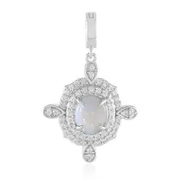 Cavill - Zilveren Hanger 925 Sterling Zilver Geplatineerd - 0,7 ct Australische Opaal Ovaal - 0,77 ct Cambodjaanse Zirkonen - Elegant 33x21 mm