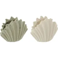 J-Line vaas Schelp - keramiek - wit/olijfgroen - large - 2 stuks