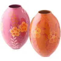 J-Line vaas Bloemen - metaal - roze/oranje - small - set van 2