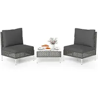Costway 3-delige tuinmeubelset, PE-rotan balkonmeubelset met 2 stoelen, incl. zitkussen en tafel, terrasmeubel, zitgroep voor tuin, balkon, veranda, grijs