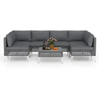 Costway Loungemeubelen voor buiten, rotan tuinlounge met tafel en kussens, vrij te combineren, tuinmeubelset, balkonmeubels, terrasmeubels, zitgroep voor tuin, terras, balkon