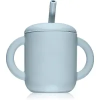 Mushie Leerbeker met rietje Powder Blauw