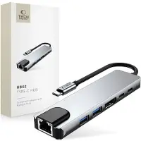 Tech-Protect Hb02 Hub-Adapter 6In1 Type-C + Usb2.0 + Usb3.0 + Hdmi 4K 30Hz + Rj45 + Pd100W Space Grijs