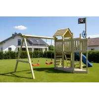 Buitenspeelgoed Keupink Houten Speeltoestel Maroo Play+ met schommels en glijbaan
