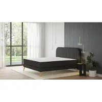 Emma Elite Boxspringbed Comfort V2 – Donkergrijs – 200x200 cm – Hoofdbord Strepen – Houten poten