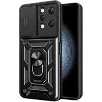 Universeel 360 graden vingerhouder kickstand en schuifbare camerahoes voor mobiele telefoon - Zwart