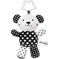 Akuku Pluche rammelaar teddybeer zwart-wit 13cm - Babyrammelaar
