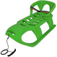 KOTARBAU Bob-slede met rugleuning, 87 x 45 x 42 cm. Kunststof slede voor kinderen met rugleuning, sneeuwslede, kinderslede met veiligheidsgordel en trekkoord. Groene kinderslede