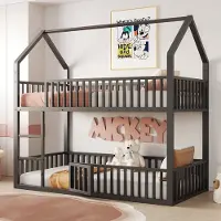 OKWISH Stapelbed 90x200 cm - Hoogslaper met Onderbed, Loft-Design en Ronde Veiligheidsreling - Metaal - Zwart