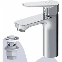 Am.pm Hit - Wastafelkraan met push-open waste set S-Size - Waterbesparend - Messing - Chroom