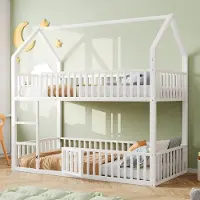 OKWISH Stapelbed 90x200 - Hoogslaper met Onderbed, Loft-Design en Ronde Veiligheidsreling - Metaal - Wit