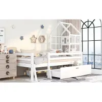 STILVORA Eenpersoonsbedden - 90x200 cm - Kinderbed Met Anti-Val Bescherming En Lades - Hout - Wit - Zonder Matras