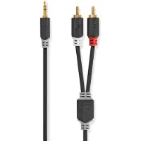 Nedis stereo audiokabel | 3,5 mm plug | 2x RCA plug Verguld | 2,00 m | rond | antraciet | verpakking met venster