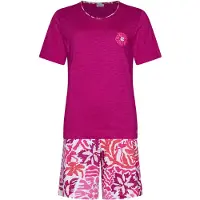 Pastunette Katoenen shortama rode bloemen | Maat 48
