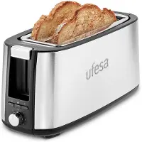 Ufesa Duo Plus, voor 2 sneetjes, zilverkleurig, roestvrij staal, met knoppen, hendel, draaibaar, 1400 W, 382 mm