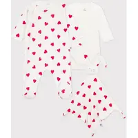 Petit Bateau Geboortegeschenkset van katoen met hartprint Unisex Kledingset - Wit/Rood + Wit/Rood + Wit