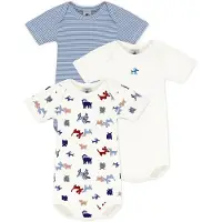 Petit Bateau Setje met katoenen body's met korte mouwen en hondjesprint Unisex Rompertje - Wit/Meerkleurig + Blauw/Wit + Wit/Blauw