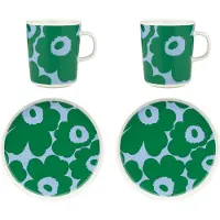 Marimekko Unikko ontbijtset White-green-light blue, 4 delar