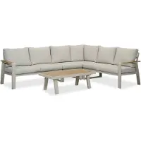LUX outdoor living Lola lounge hoekbank tuin L-vorm 6 personen incl. tafel | aluminium + polywood | beige | 5-delig