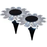 Anna's Collection Solar prikspot bloem - 2x - 15 cm - helder/warm wit - kunststof - grondspot - tuinverlichting grondpin - steker