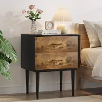 OKWISH Nachtkastje Met 2 Lades - Retro Industrieel Design Voor Slaapkamer Woonkamer Hal - MDF Antiekbruin - 51x38x66 Cm