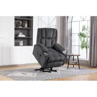 OKWISH Sta Op Fauteuil Met Massage En Verwarming - Elektrisch Verstelbaar Met Voetsteun En Afstandsbediening - Fluweel - Donkergrijs