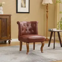 STILVORA Eetkamerstoel Enkel - Met Knopen In Rugleuning - Comfortabel Zitten In Eetkamer En Thuiskantoor - Leer En Hout - Bruin
