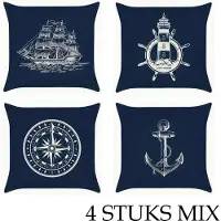 Allernieuwste.nl SET van 4 Kussenhoezen Nautisch 1 - Sierkussenhoezen - 45x45cm - Vintage Stijl