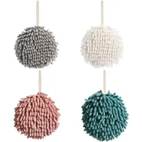 LONGZIMING -Set van 4 Puff Handdoekballen - Sneldrogende Chenille Pluche Handdoeken, Super Absorberend en Zacht, 6,8 Inch, Geschikt voor Keuken en Badkamer
