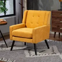 OKWISH Fauteuil Compact - Ergonomisch Zitkussen Met Knopen - Voor Woonkamer Slaapkamer Of Kantoor - Gestoffeerd - Geel