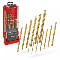 Einhell 13-delige HSS-G titanium metaalboor set (volledig geslepen HSS 4341 staal, titanium gecoat, 135° split-point punt, gefreesde type N spiraal, ronde schacht)
