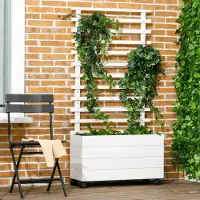 MODFU Plantenbak Met Klimrek Op Wielen - Massief Hout - Wit - 76 X 30 X 155 Cm